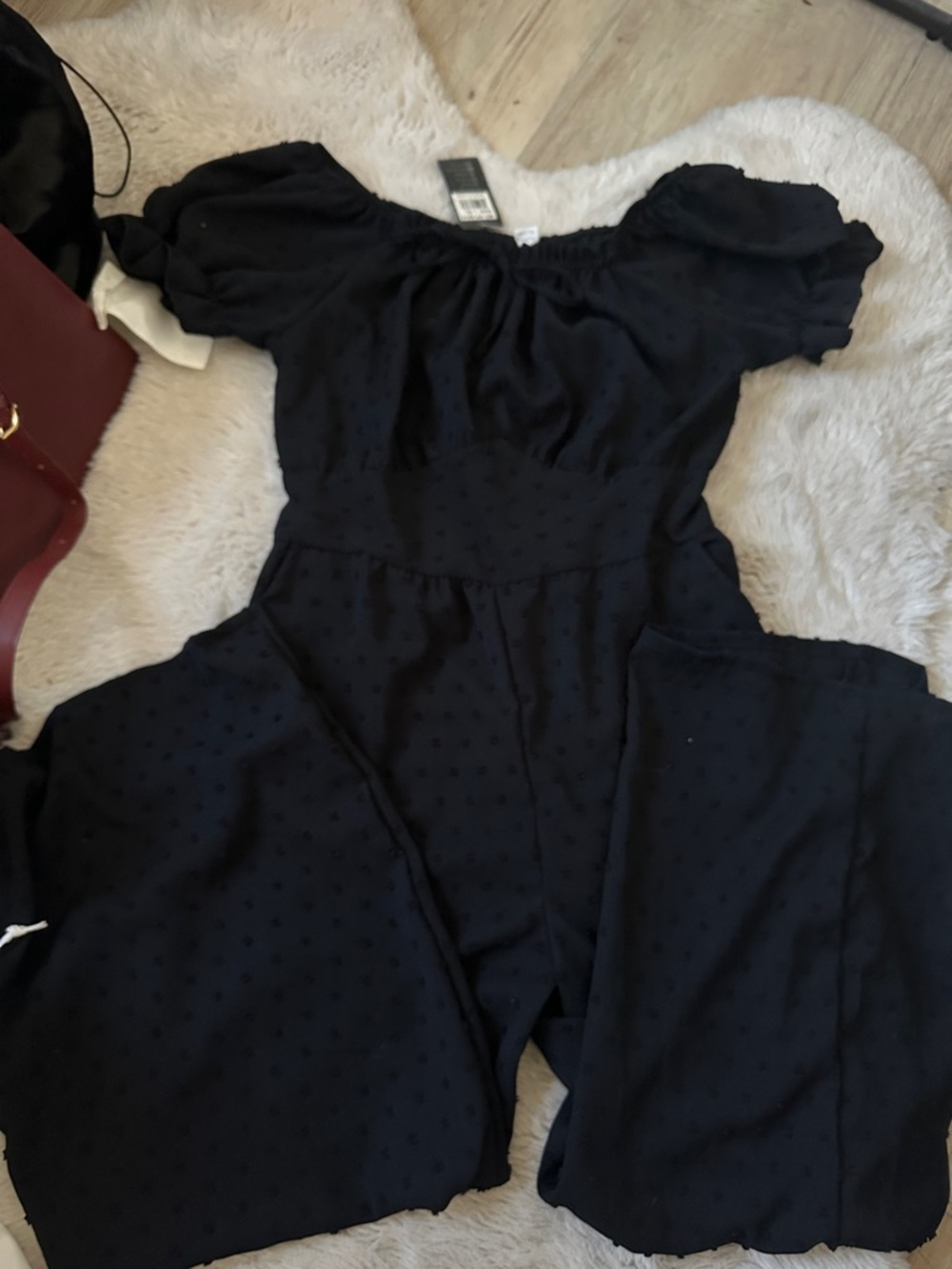 NWT NALI COLLECTION Black Puff-Sleeve Off-Shoulder Jumpsuit